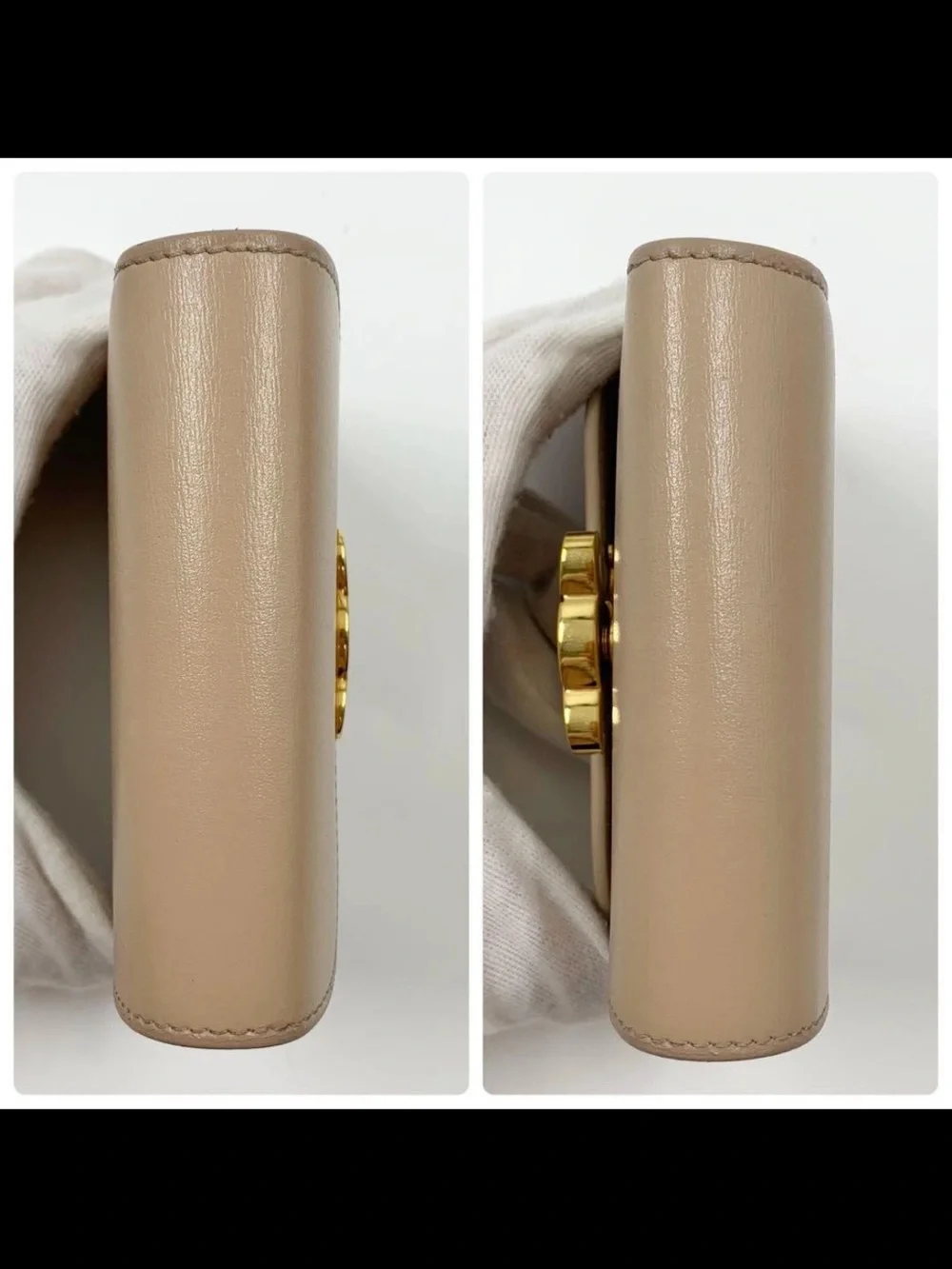 CELINE Small Triomphe Wallet in Light Beige with Gold Hardware